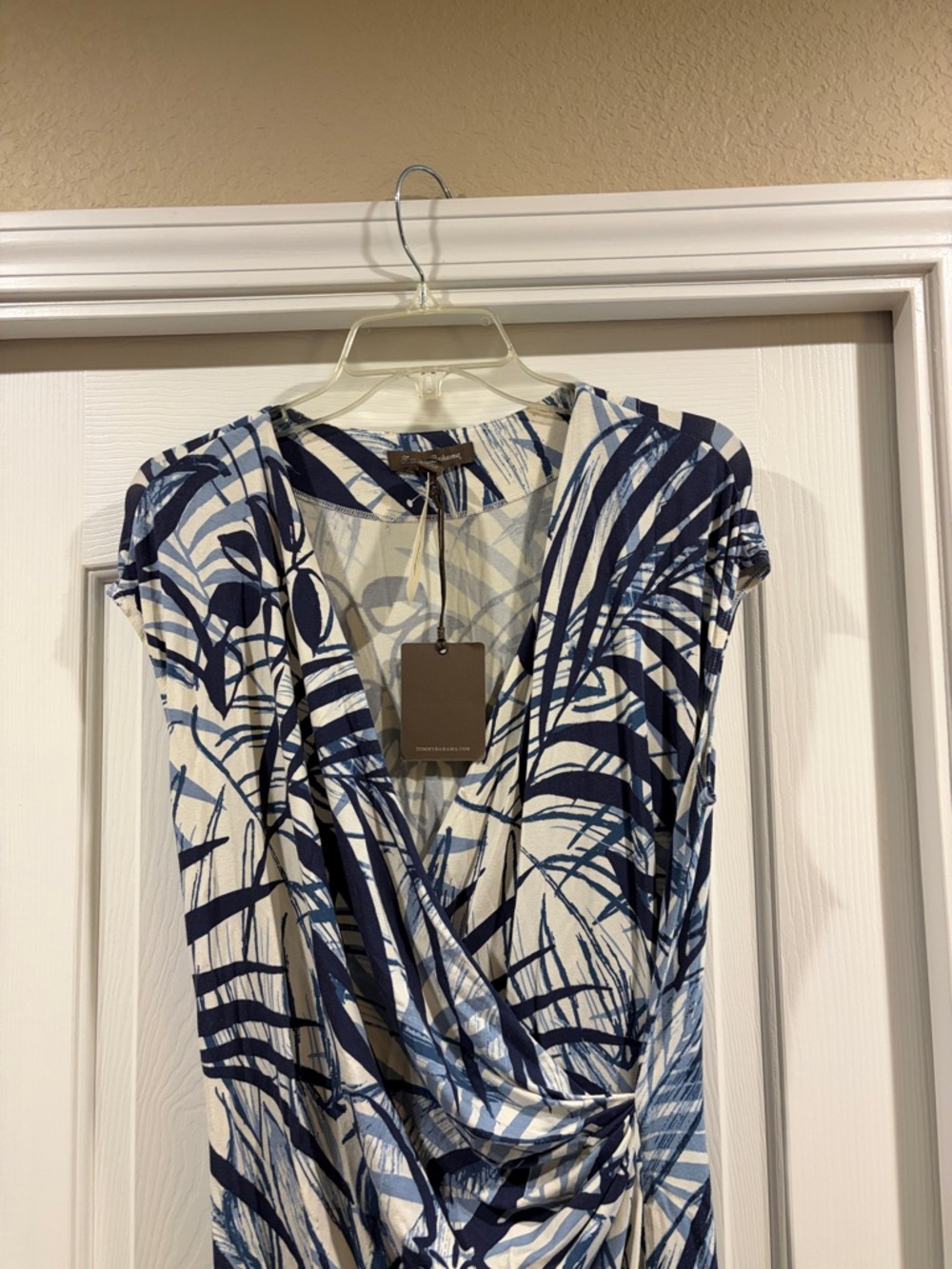 Tommy Bahama Blue and White Palm-Print Midi Dress New with Tags - Picture 3 of 7
